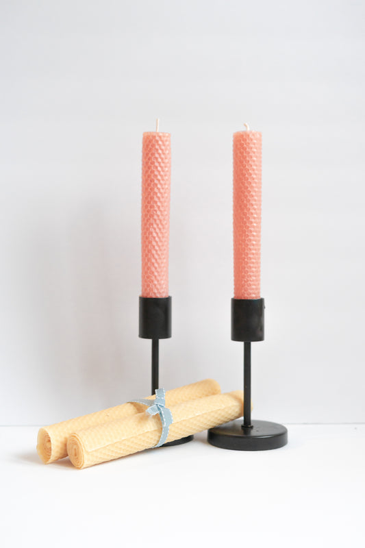 Rolled Honeycomb Beeswax Candles - Set of 2